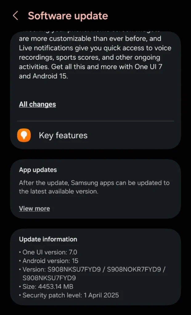 Galaxy S22 Series One UI 7 Update